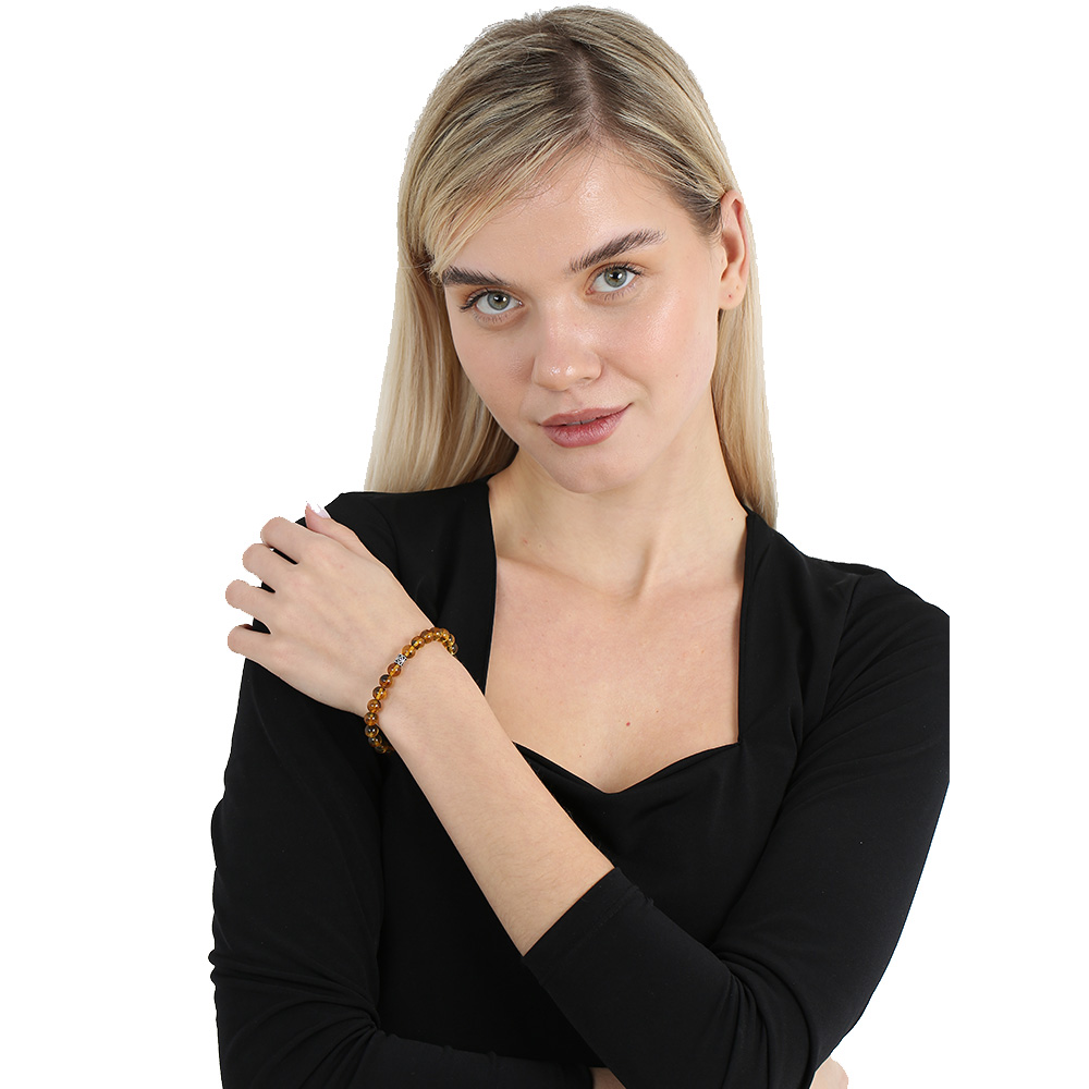 Küre Kesim Bal Rengi Hareli Doğal Damla Kehribar Kadın Bileklik - 4