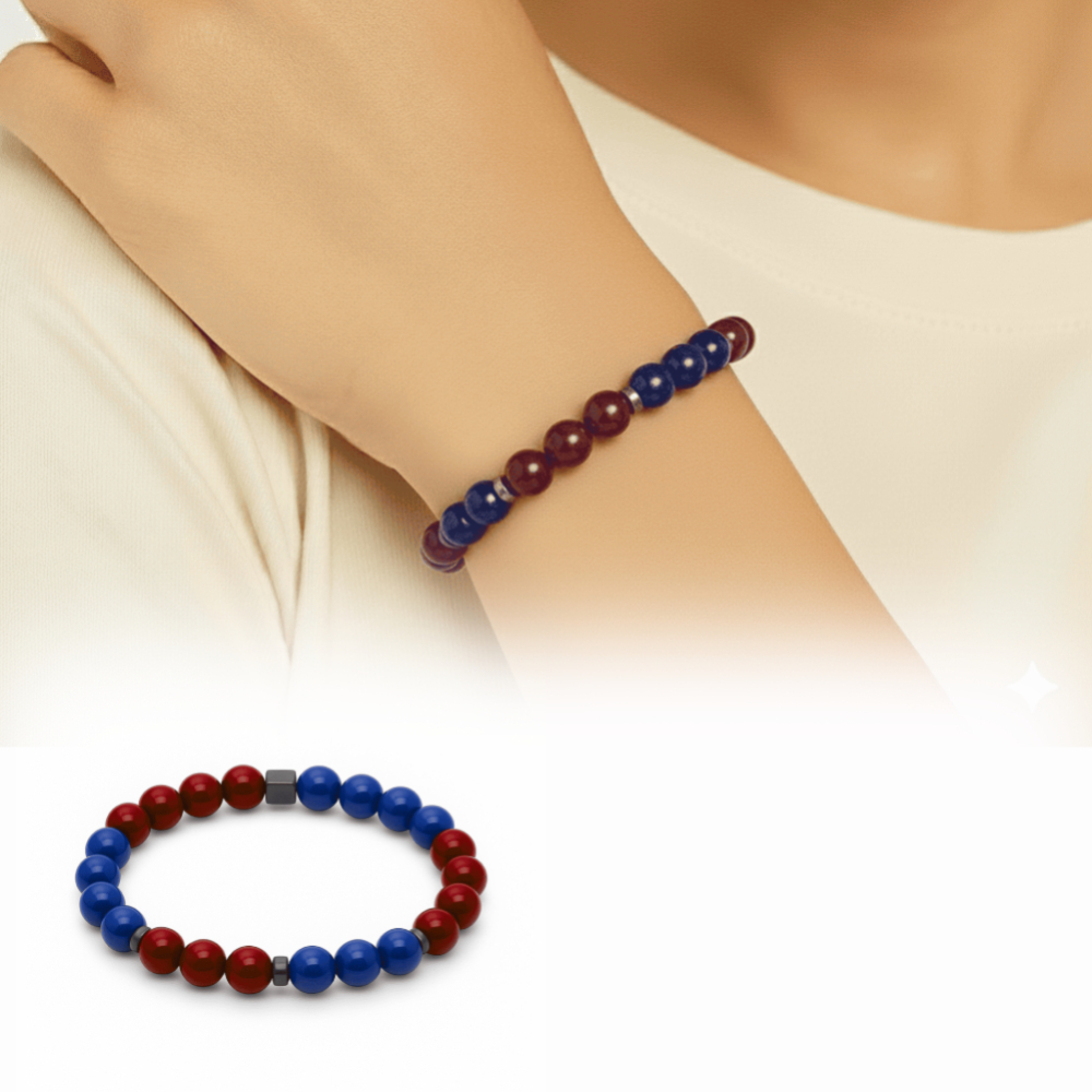 Küre Kesim Bordo Mavi Jade Doğaltaş Kadın Taraftar Bileklik - 1