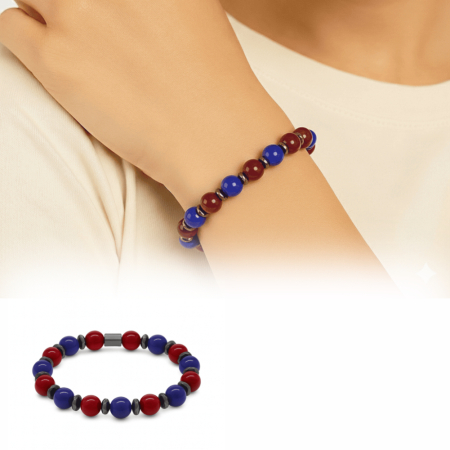 Küre Kesim Bordo Mavi Jade Doğaltaş Kadın Taraftar Bileklik M2 - Tesbihane