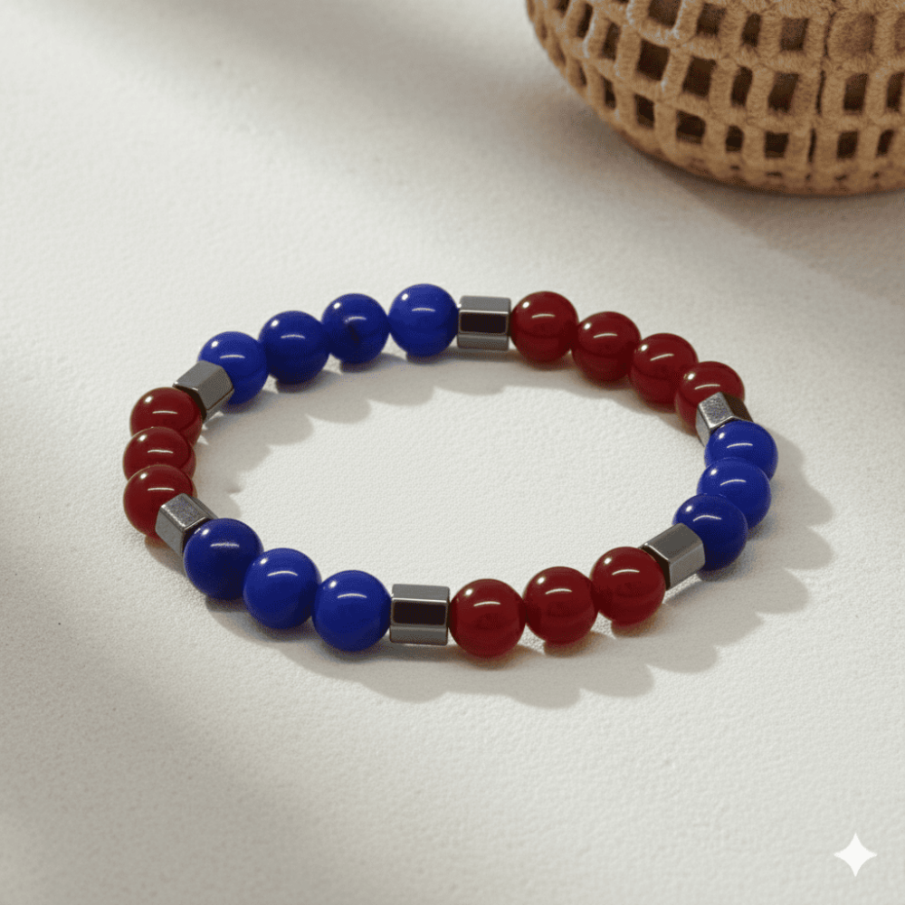 Küre Kesim Bordo Mavi Jade Doğaltaş Erkek Taraftar Bileklik - 3