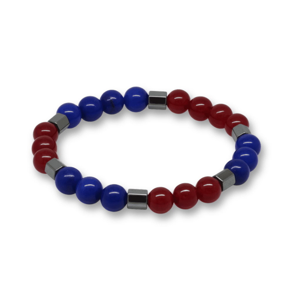 Küre Kesim Bordo Mavi Jade Doğaltaş Erkek Taraftar Bileklik - 4