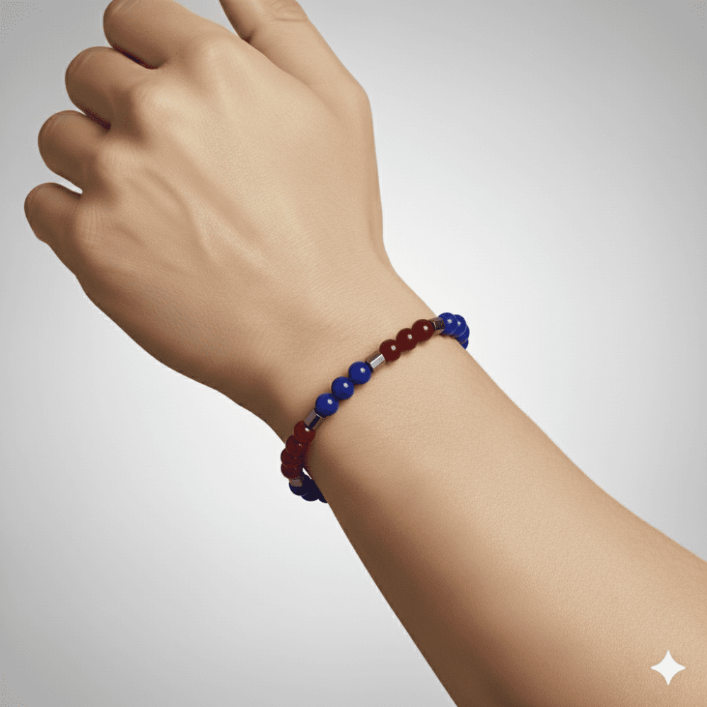 Küre Kesim Bordo Mavi Jade Doğaltaş Erkek Taraftar Bileklik - 2