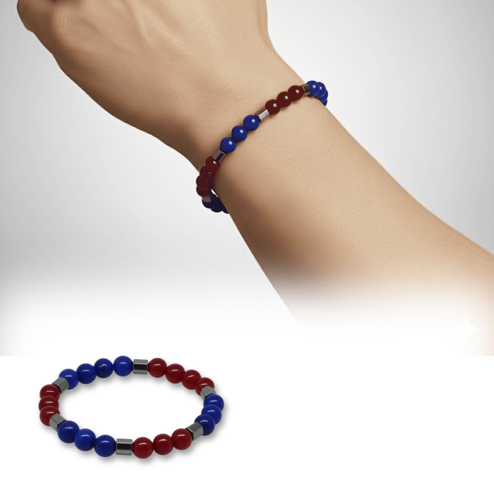 Küre Kesim Bordo Mavi Jade Doğaltaş Erkek Taraftar Bileklik - 1