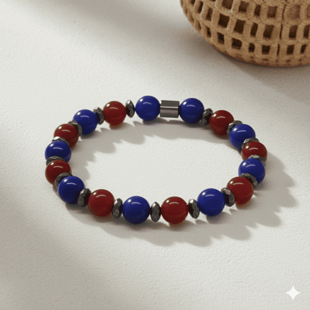 Küre Kesim Bordo Mavi Jade Doğaltaş Erkek Taraftar Bileklik - M2 - 3