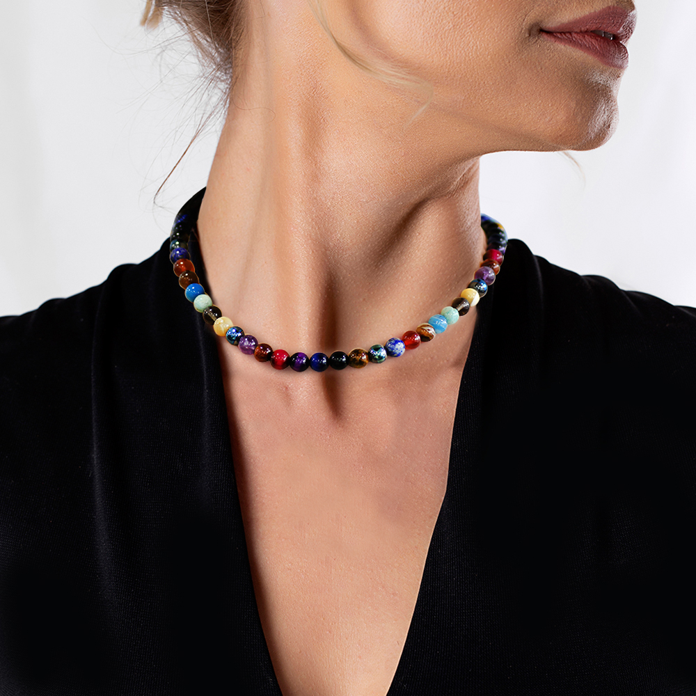 Küre Kesim Çakra Doğaltaş Kombinli Kadın Başarı Kolyesi - 8