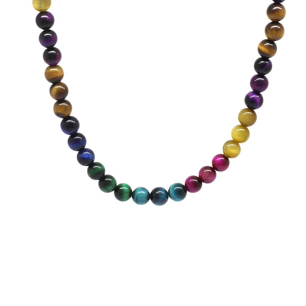 Küre Kesim Çakra Kaplan Gözü Doğaltaş Kombinli Erkek Kolye - 3