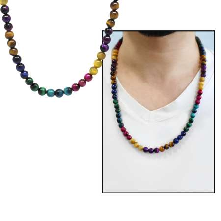 Küre Kesim Çakra Kaplan Gözü Doğaltaş Kombinli Erkek Kolye - Tesbihane