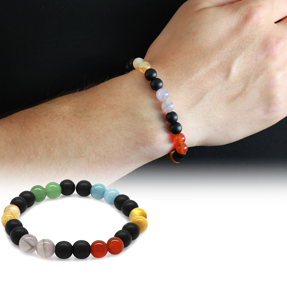 Küre Kesim Çoklu Doğaltaş Kombinli Erkek Başarı Bilekliği - 2