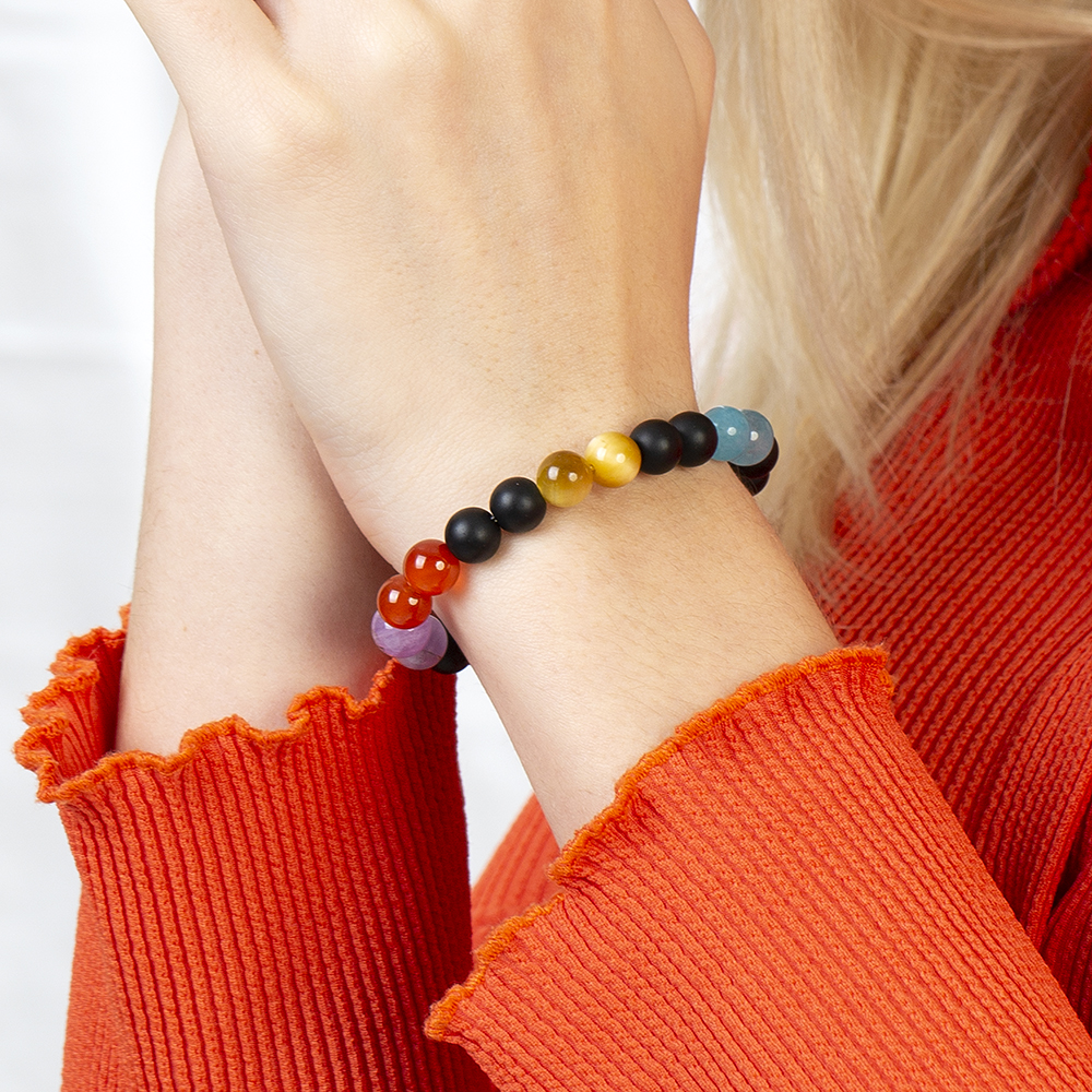 Küre Kesim Çoklu Doğaltaş Kombinli Kadın Başarı Bilekliği - 3