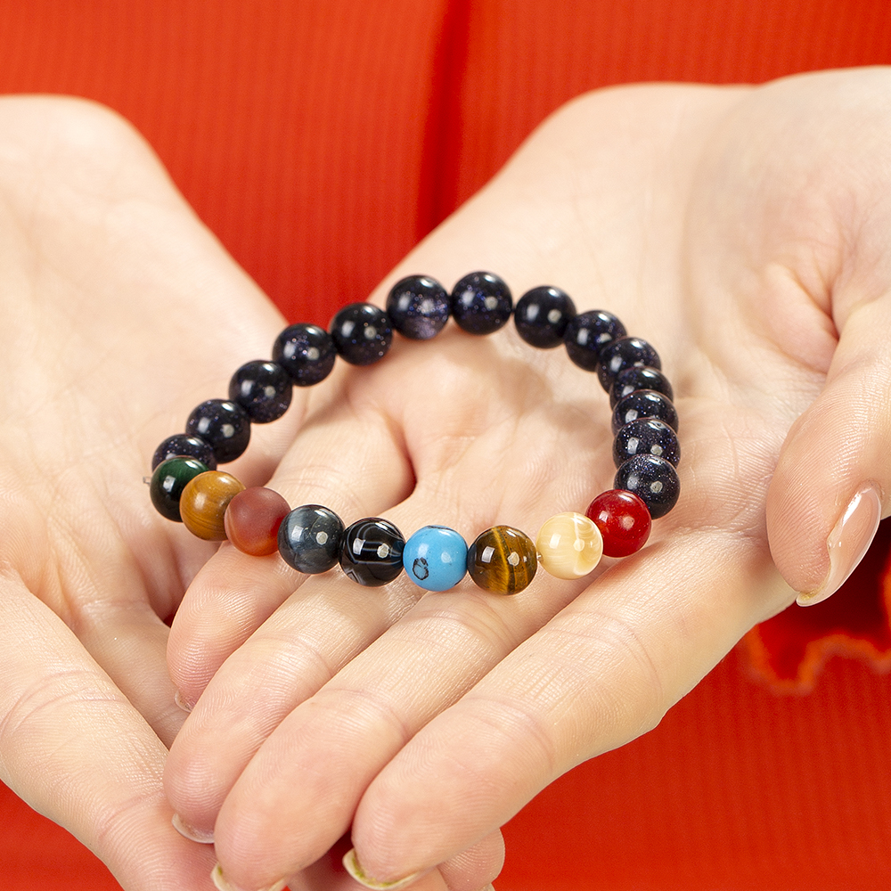 Küre Kesim Çoklu Doğaltaş Yıldız Gezegen Kombinli Kadın Şans Bilekliği - 2