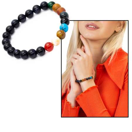 Küre Kesim Çoklu Doğaltaş Yıldız Gezegen Kombinli Kadın Şans Bilekliği - Tesbihane