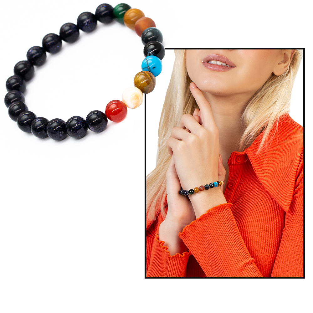 Küre Kesim Çoklu Doğaltaş Yıldız Gezegen Kombinli Kadın Şans Bilekliği - 1