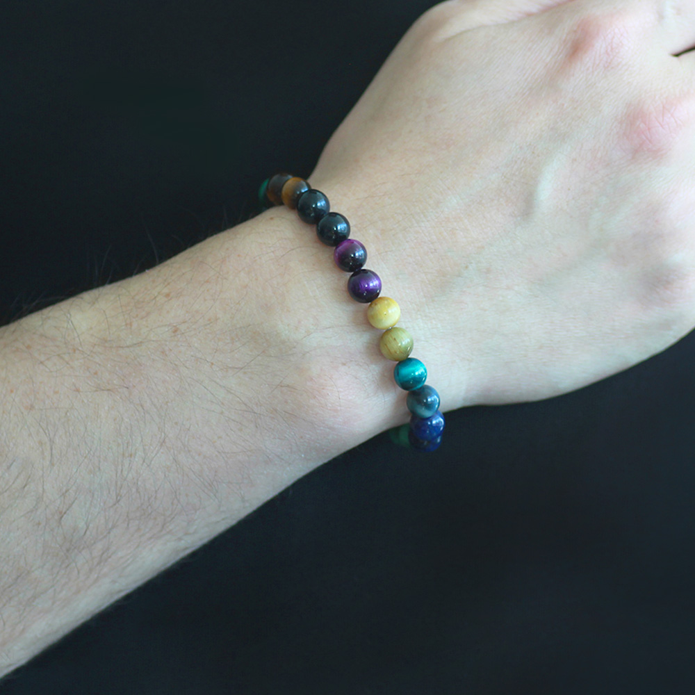 Küre Kesim Çoklu Kaplan Gözü Doğaltaş Kombinli Erkek Enerji Bilekliği - 3