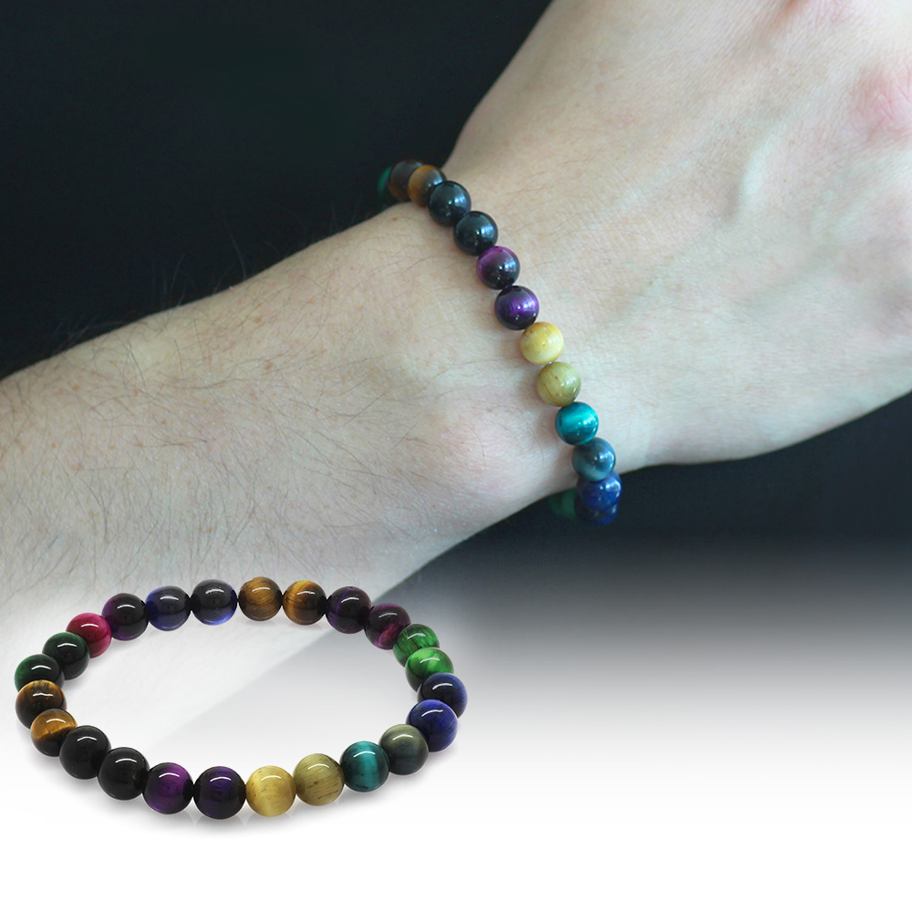 Küre Kesim Çoklu Kaplan Gözü Doğaltaş Kombinli Erkek Enerji Bilekliği - 2