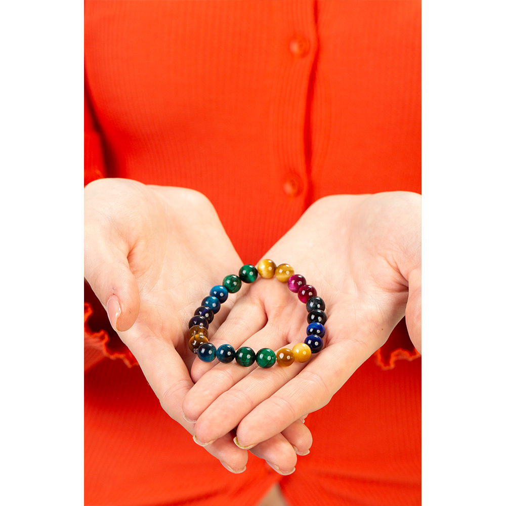 Küre Kesim Çoklu Kaplan Gözü Doğaltaş Kombinli Kadın Enerji Bilekliği - 6