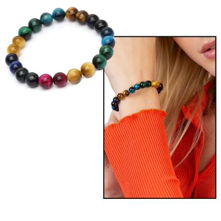 Küre Kesim Çoklu Kaplan Gözü Doğaltaş Kombinli Kadın Enerji Bilekliği - Tesbihane