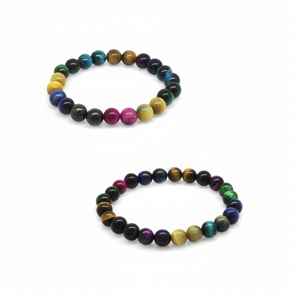 Küre Kesim Çoklu Kaplan Gözü Doğaltaş Kombinli Kadın Erkek Enerji Bilekliği 2 li Set - 4