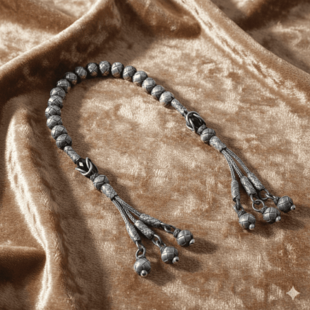 Küre Kesim Eskitme Renk Siyah Zirkon Taşlı 1000 Ayar Gümüş Zaza Kazaz Tesbih - Tesbihane