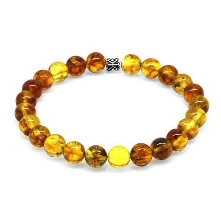 Küre Kesim Fosilli Doğal Sarı Damla Kehribar Erkek Bileklik - Tesbihane
