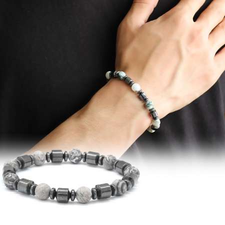 Küre Kesim Hareli Jasper-Hematit Kombinli Doğaltaş Bileklik - Tesbihane