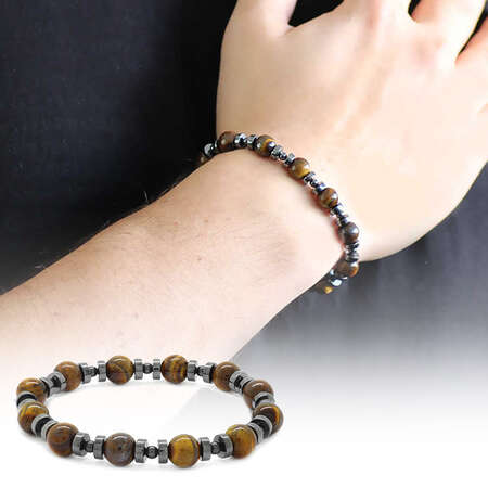 Küre Kesim Hematit-Kaplan Gözü Kombinli Doğaltaş Bileklik - Tesbihane