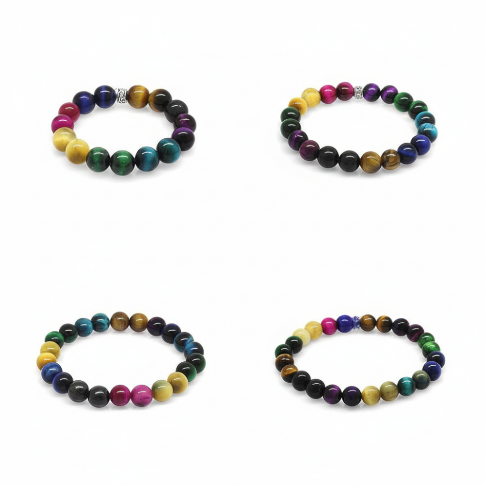 Küre Kesim Kaplan Gözü Doğaltaş Bileşim Aile Enerji Bilekliği 4 lü Set - 3