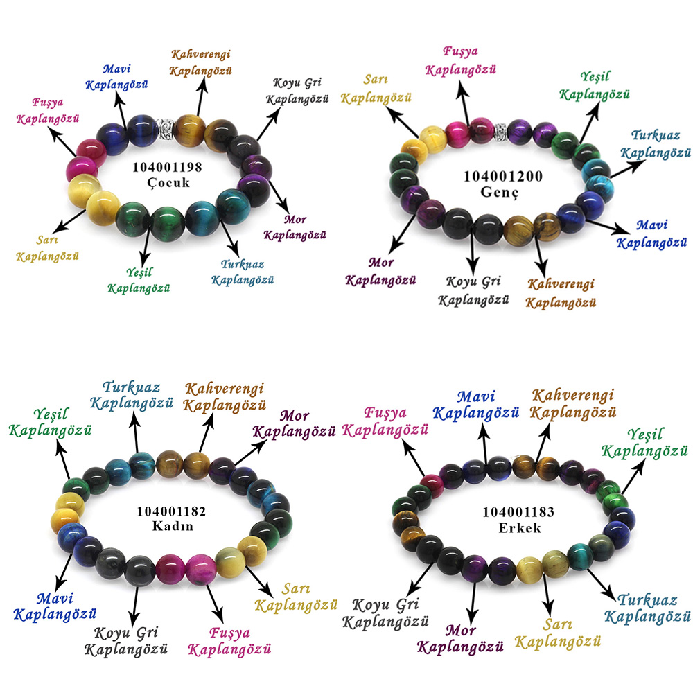 Küre Kesim Kaplangözü Doğaltaş Kombinli Aile Enerji Bilekliği(4'lü Set) - 1