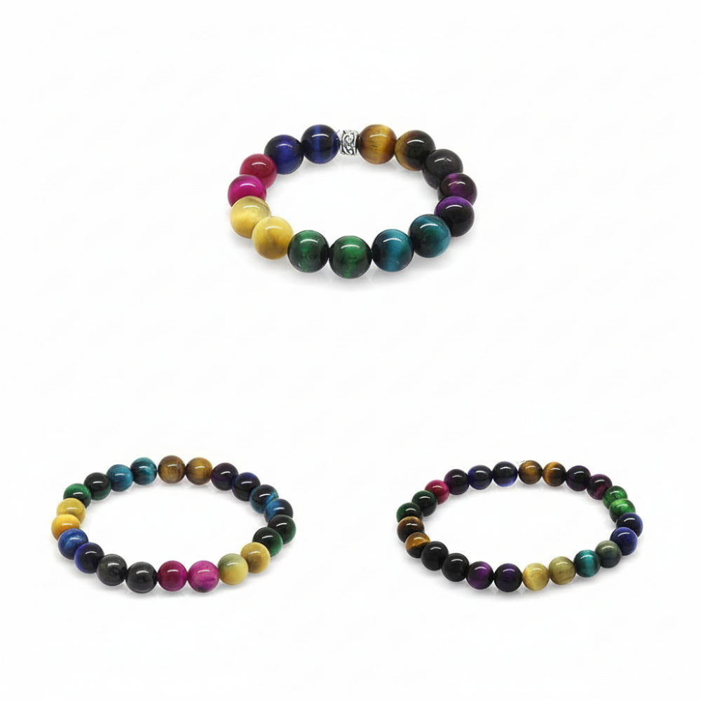 Küre Kesim Kaplan Gözü Doğaltaş Kombinli Kadın Erkek Çocuk Enerji Bilekliği 3 lü Set - 3