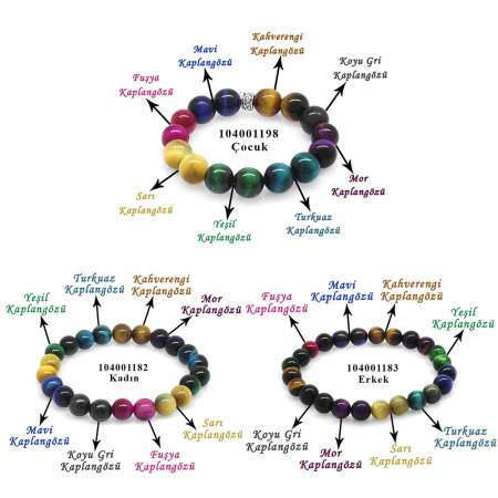 Küre Kesim Kaplan Gözü Doğaltaş Kombinli Kadın Erkek Çocuk Enerji Bilekliği 3 lü Set - Tesbihane