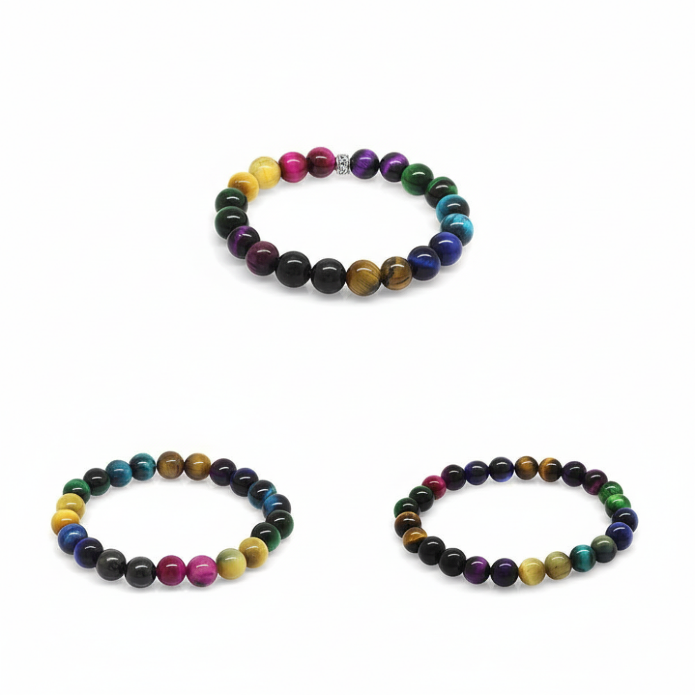 Küre Kesim Kaplan Gözü Doğaltaş Kombinli Kadın Erkek Genç Enerji Bilekliği 3 lü Set - 3