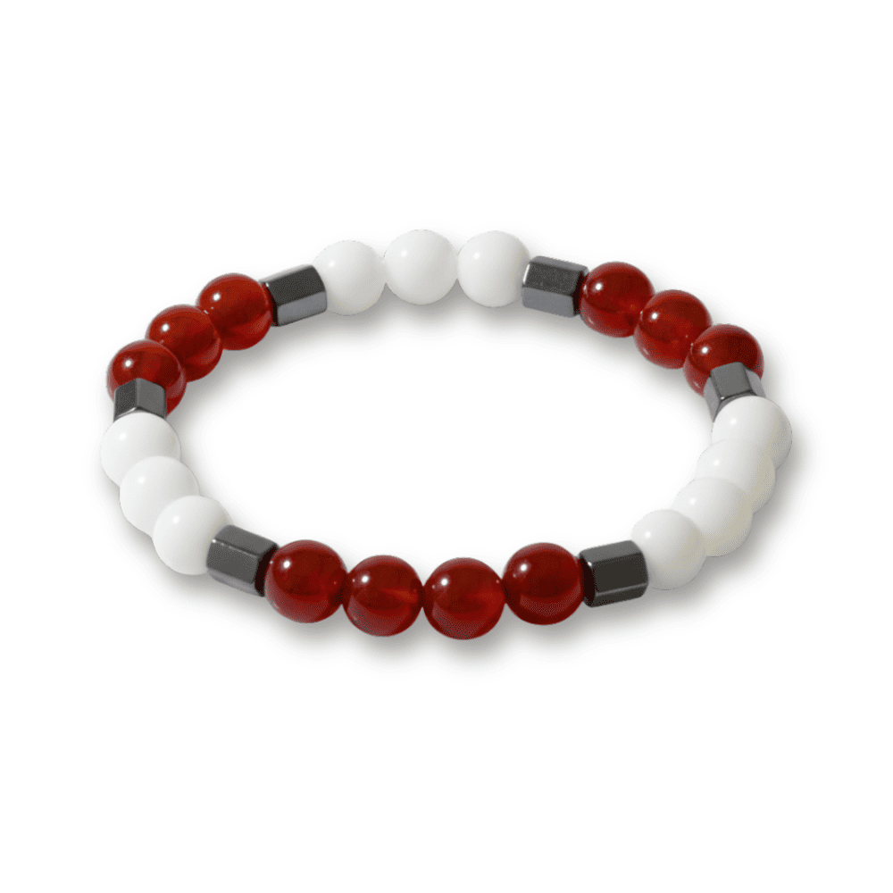 Küre Kesim Kırmızı Beyaz Jade Akik Hematit Doğaltaş Erkek Taraftar Bileklik - 4