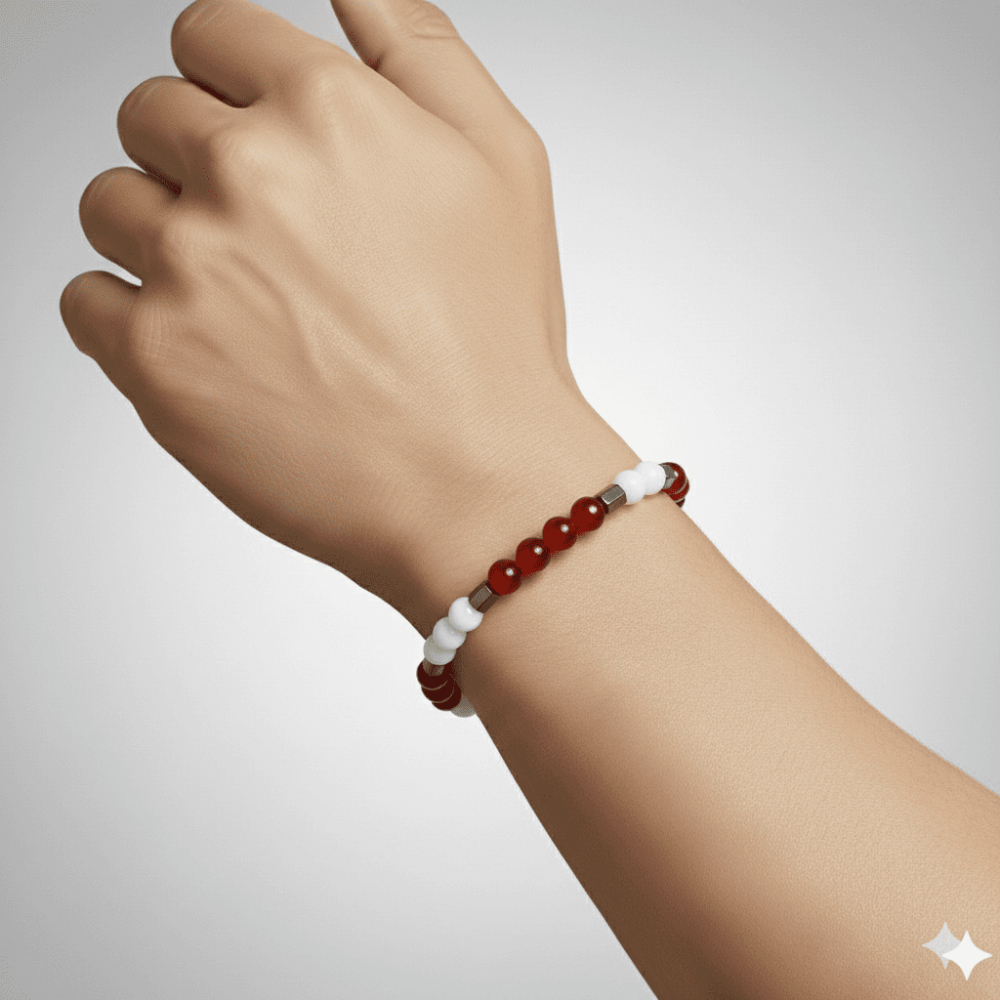 Küre Kesim Kırmızı Beyaz Jade Akik Hematit Doğaltaş Erkek Taraftar Bileklik - 2