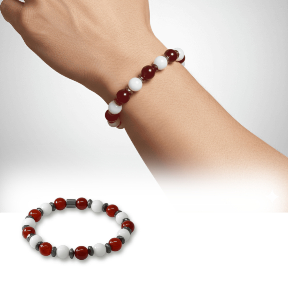 Küre Kesim Kırmızı Beyaz Jade Akik Hematit Doğaltaş Erkek Taraftar Bileklik M2 - 1