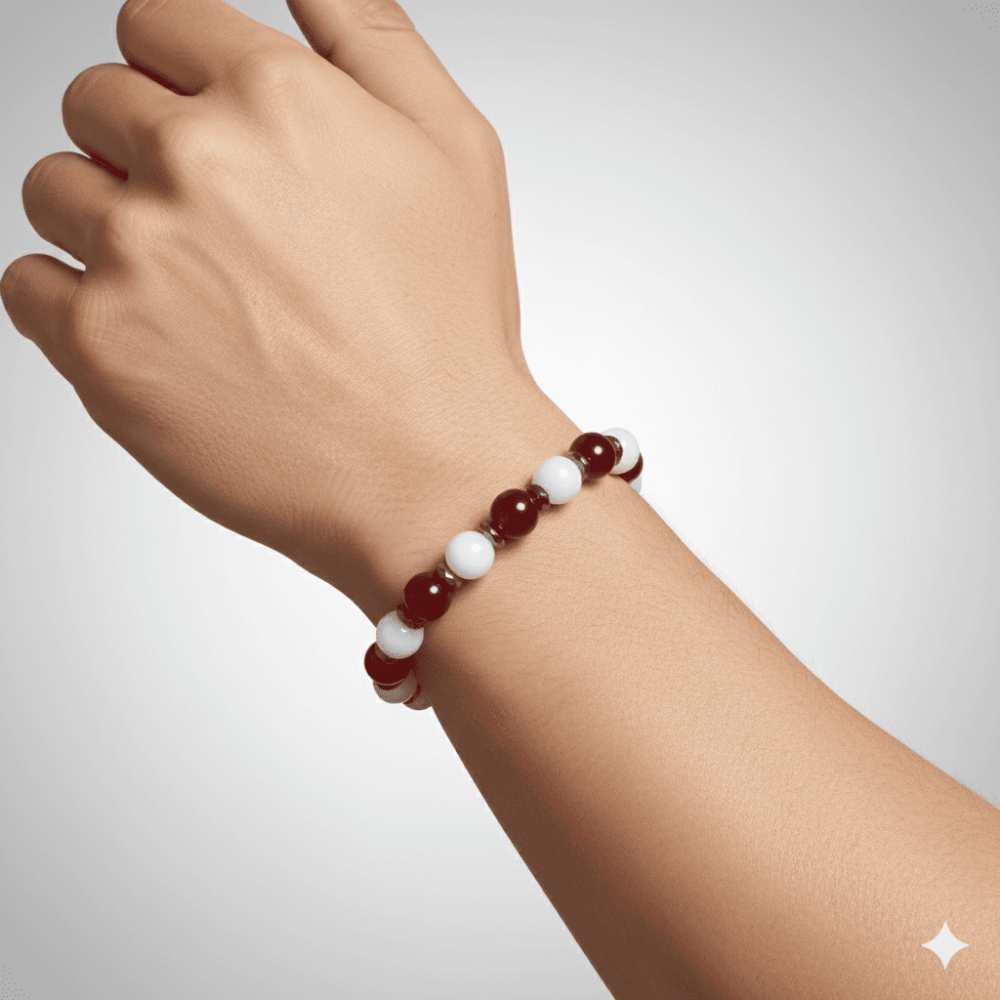 Küre Kesim Kırmızı Beyaz Jade Akik Hematit Doğaltaş Erkek Taraftar Bileklik M2 - 2
