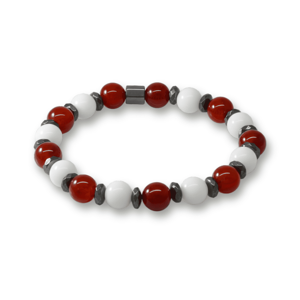 Küre Kesim Kırmızı Beyaz Jade Akik Hematit Doğaltaş Erkek Taraftar Bileklik M2 - 4