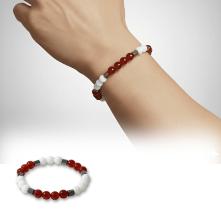 Küre Kesim Kırmızı Beyaz Jade Akik Hematit Doğaltaş Erkek Taraftar Bileklik - Tesbihane