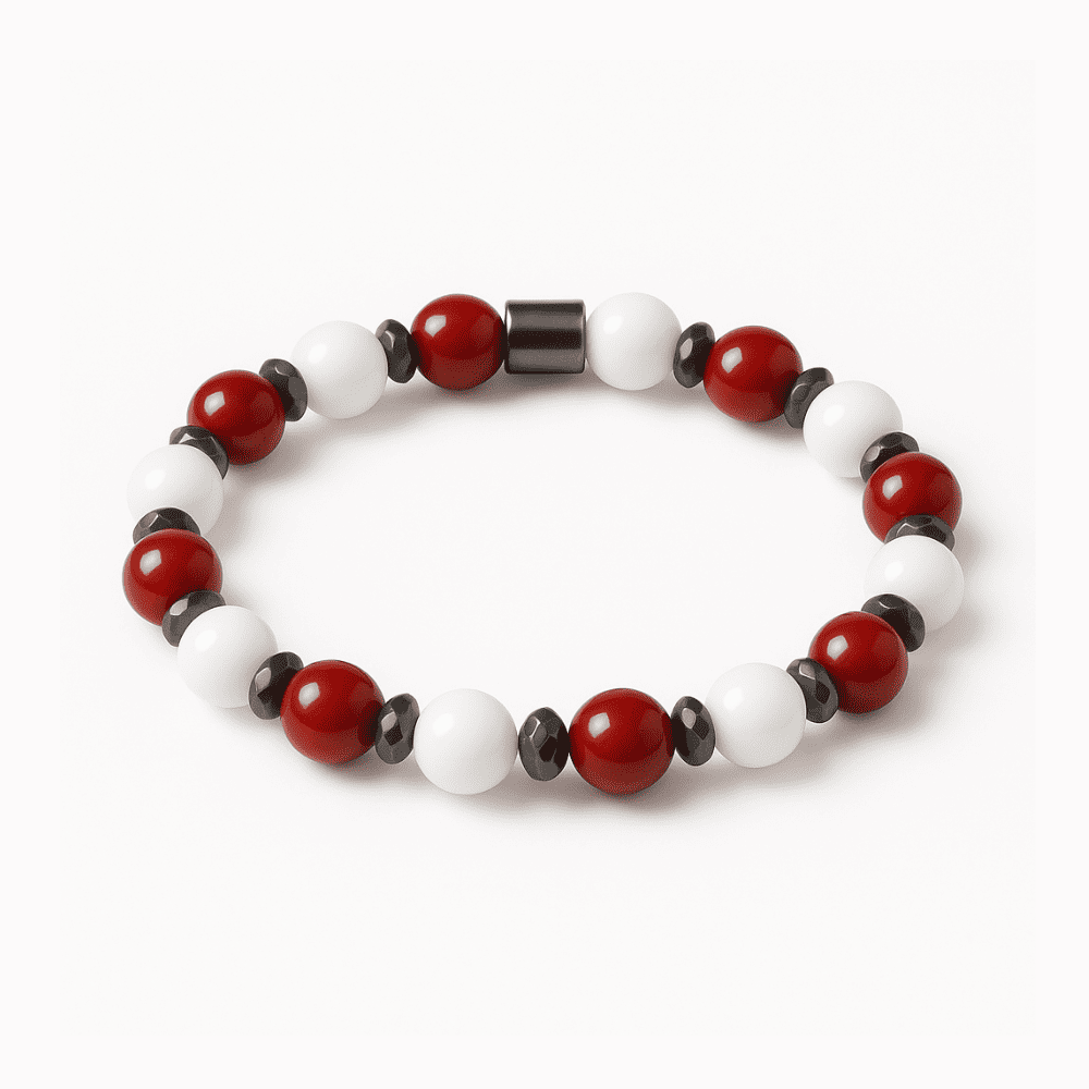Küre Kesim Kırmızı Beyaz Jade Akik Hematit Doğaltaş Kadın Taraftar Bileklik M2 - 4