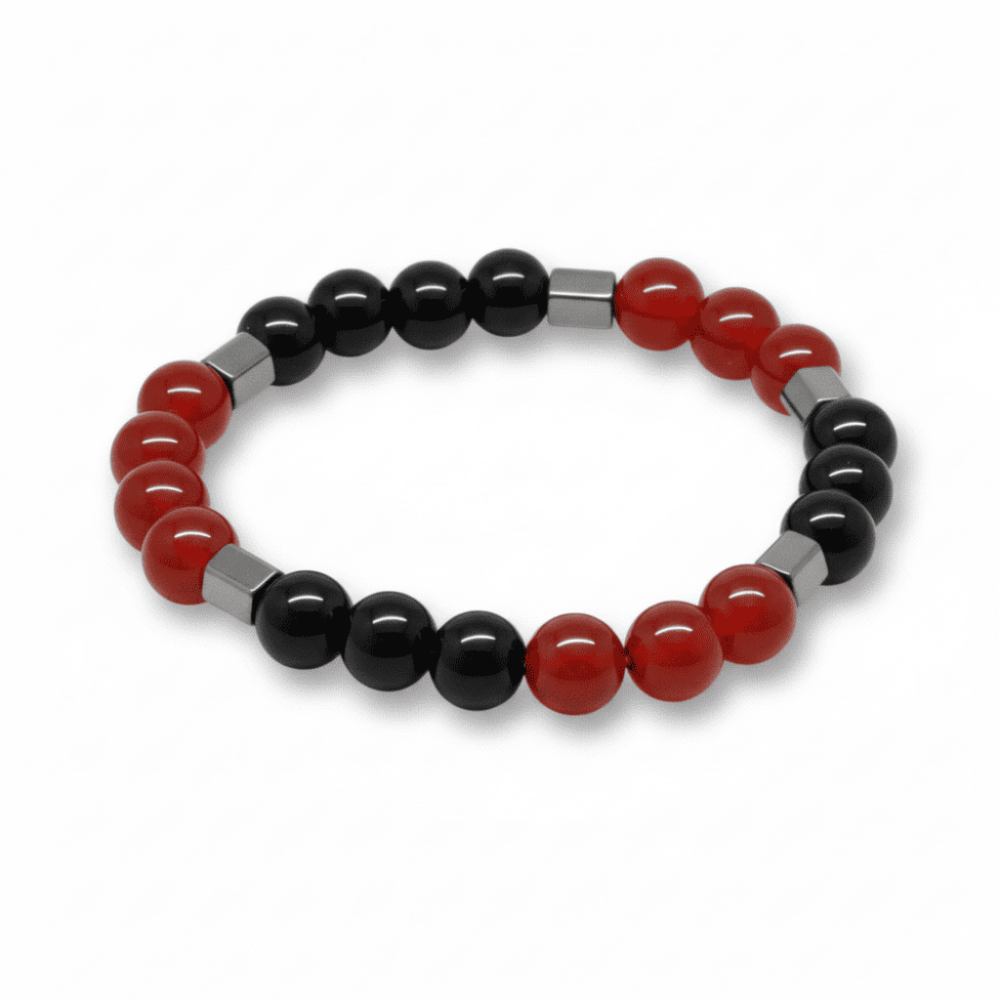 Küre Kesim Kırmızı Siyah Akik Oniks Hematit Doğaltaş Erkek Taraftar Bileklik - 4
