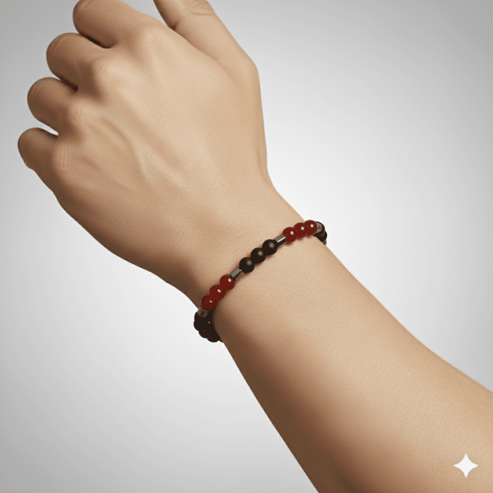 Küre Kesim Kırmızı Siyah Akik Oniks Hematit Doğaltaş Erkek Taraftar Bileklik - 2