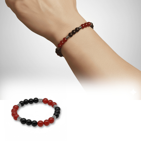 Küre Kesim Kırmızı Siyah Akik Oniks Hematit Doğaltaş Erkek Taraftar Bileklik - Tesbihane