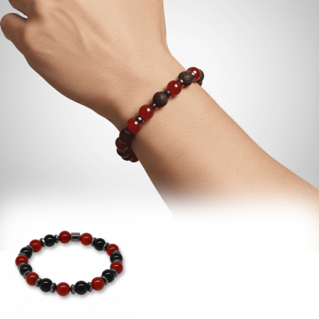 Küre Kesim Kırmızı Siyah Akik Oniks Hematit Doğaltaş Erkek Taraftar Bileklik M2 - Tesbihane