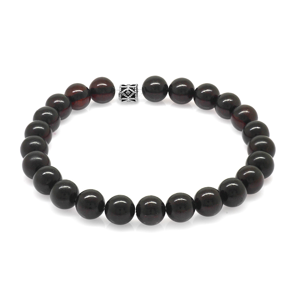 Küre Kesim Koyu Kırmızı Doğal Damla Kehribar Erkek Bileklik - 2