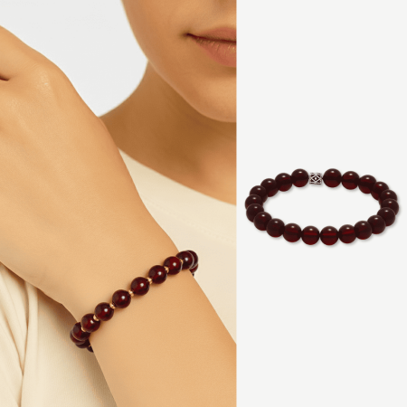 Küre Kesim Koyu Kırmızı Doğal Damla Kehribar Kadın Bileklik - Tesbihane