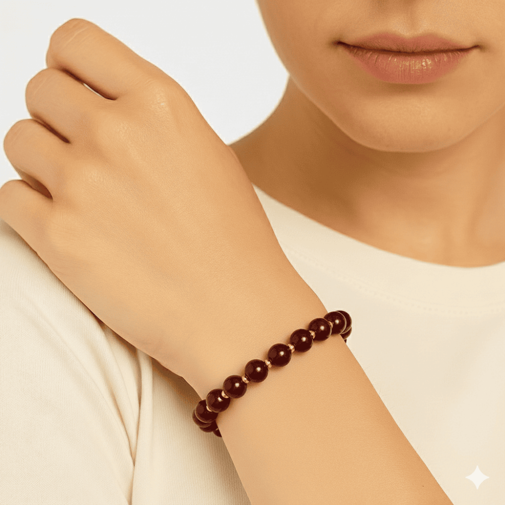 Küre Kesim Koyu Kırmızı Doğal Damla Kehribar Kadın Bileklik - 2