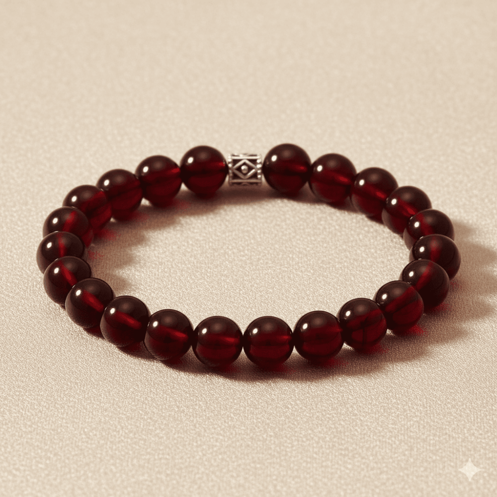 Küre Kesim Koyu Kırmızı Doğal Damla Kehribar Kadın Bileklik - 3