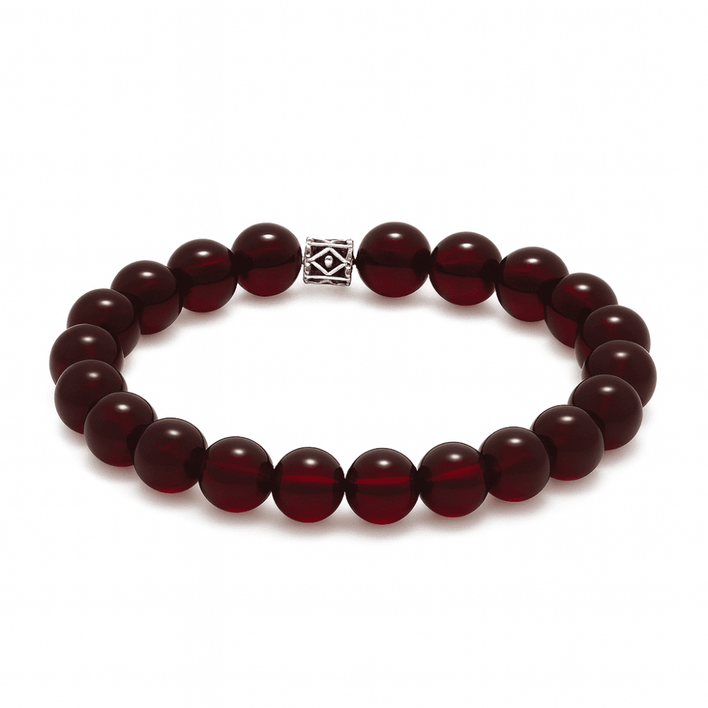 Küre Kesim Koyu Kırmızı Doğal Damla Kehribar Kadın Bileklik - 4