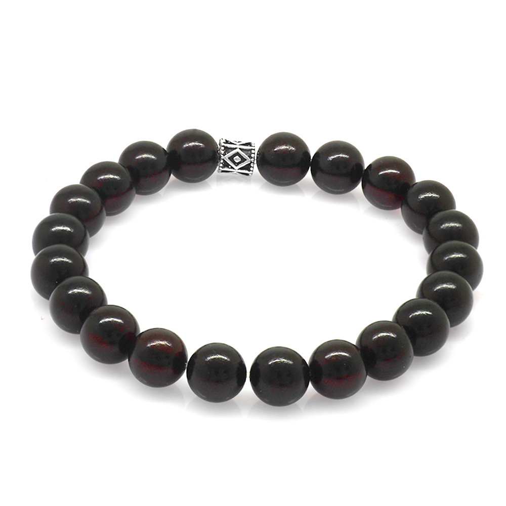 Küre Kesim Koyu Kırmızı Doğal Damla Kehribar Kadın Bileklik - 6