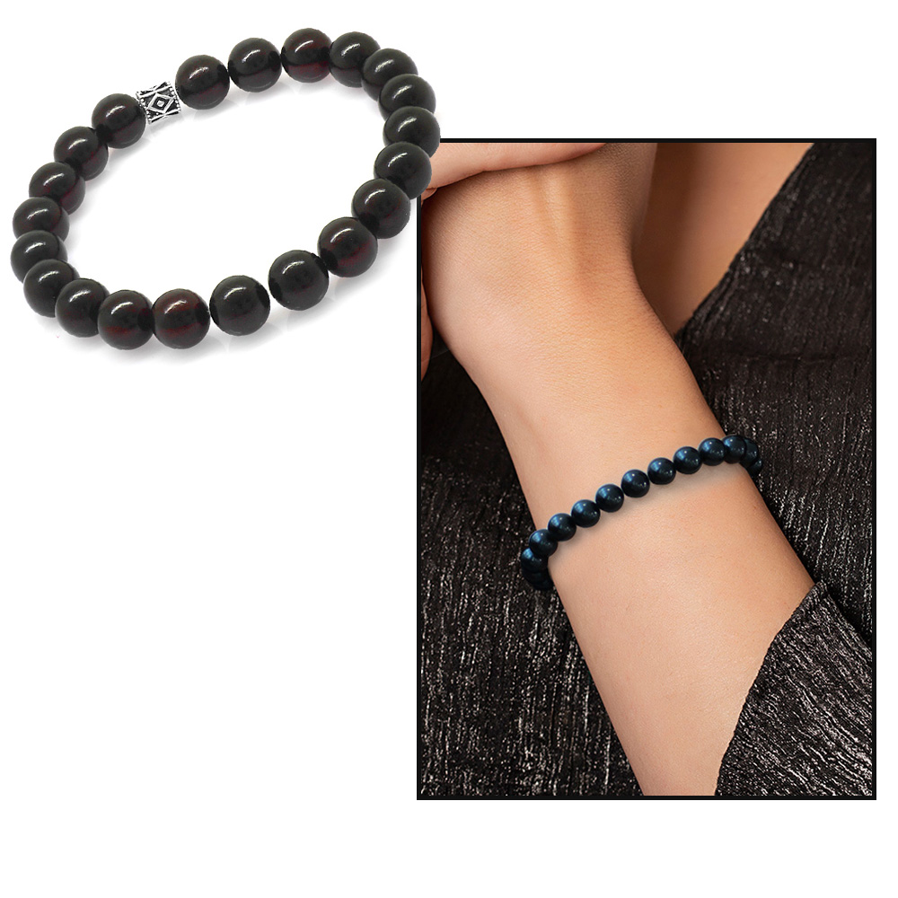 Küre Kesim Koyu Kırmızı Doğal Damla Kehribar Kadın Bileklik - 5