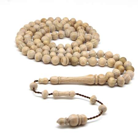 Küre Kesim Krem Renk Katran Ağacı 99 Taneli Namaz Tesbihi - Tesbihane