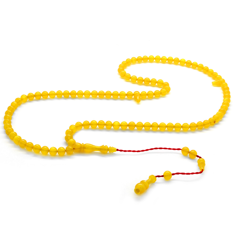 Küre Kesim Limon Sarı Sıkma Kehribar 99 Taneli Namaz Tesbihi - 1